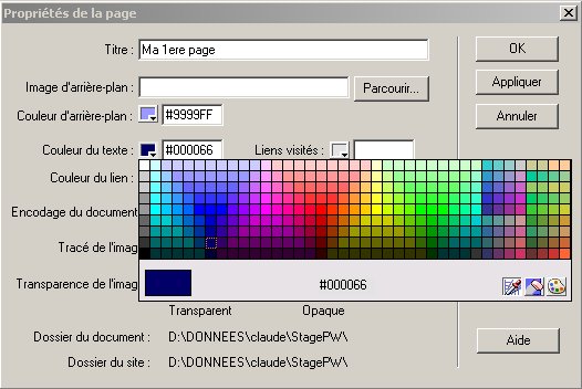 Bo&icirc;te de dialogue "propri&eacute;t&eacute;s de la page"